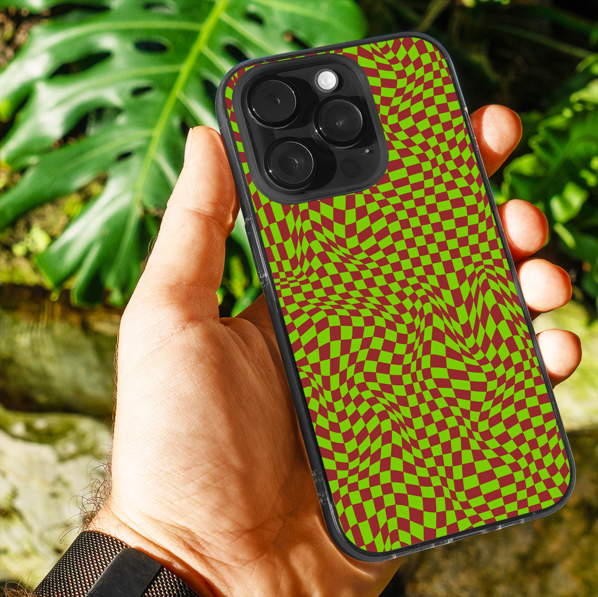 Green Trippy Checker Phone Cover