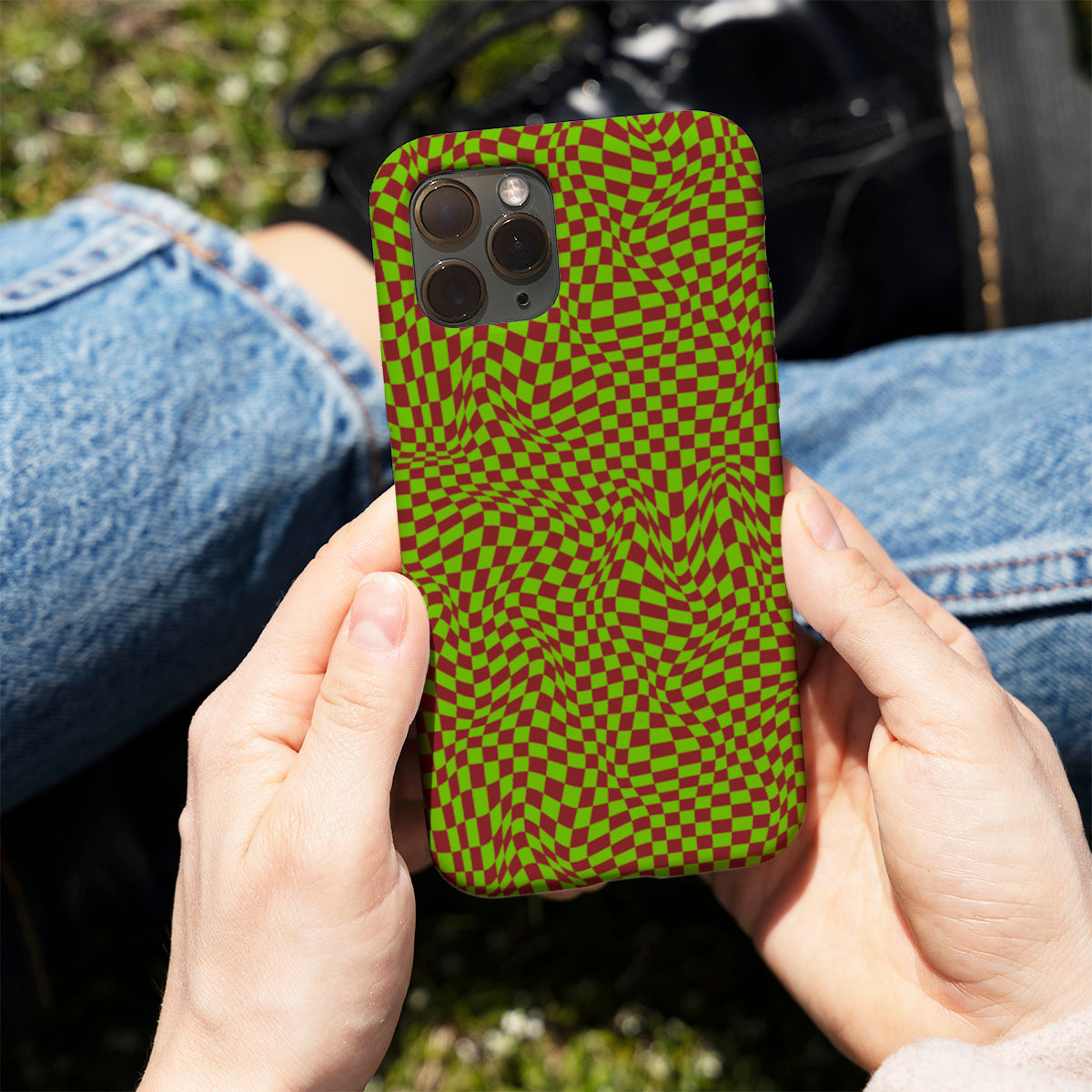 Green Trippy Checker Phone Cover