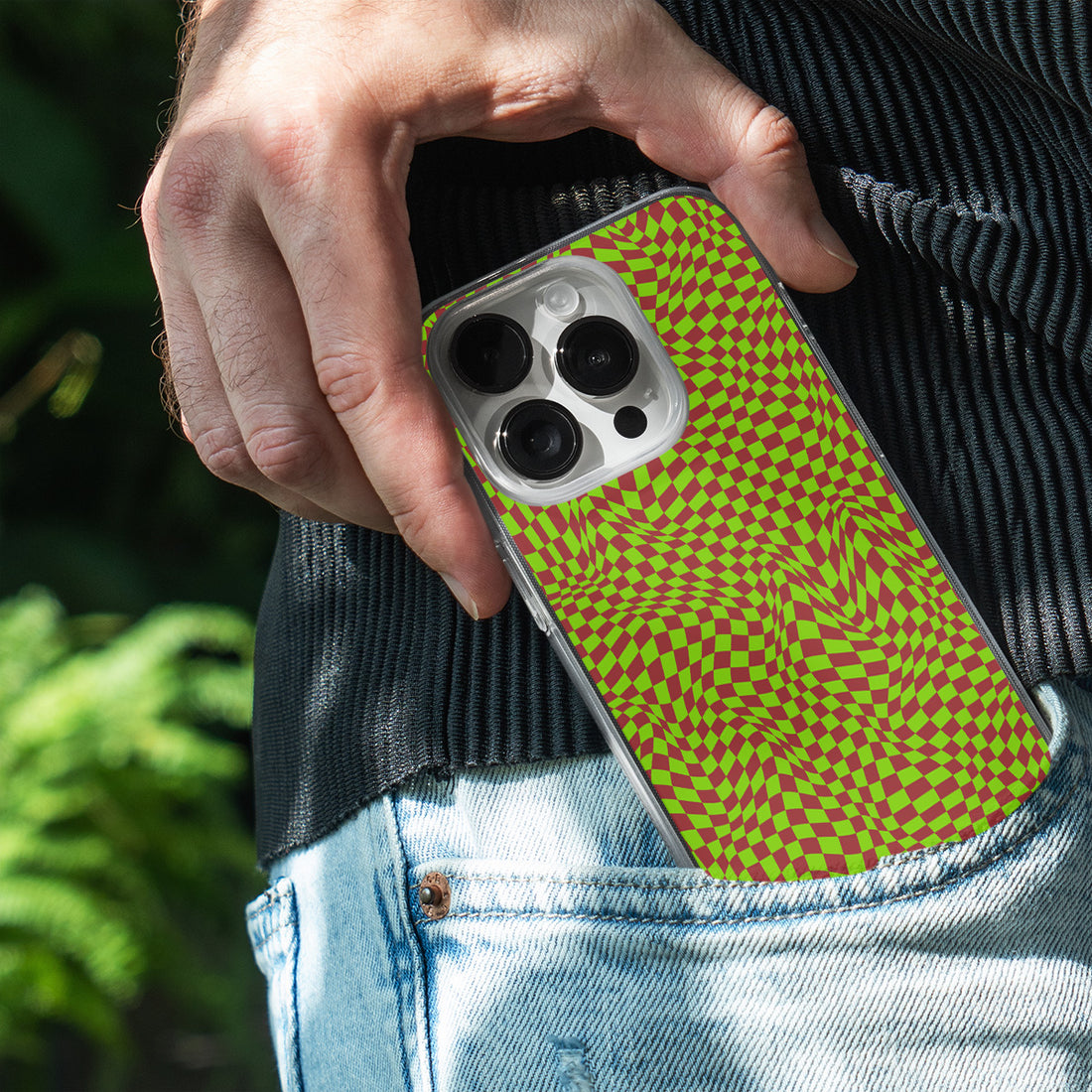 Green Trippy Checker Phone Cover