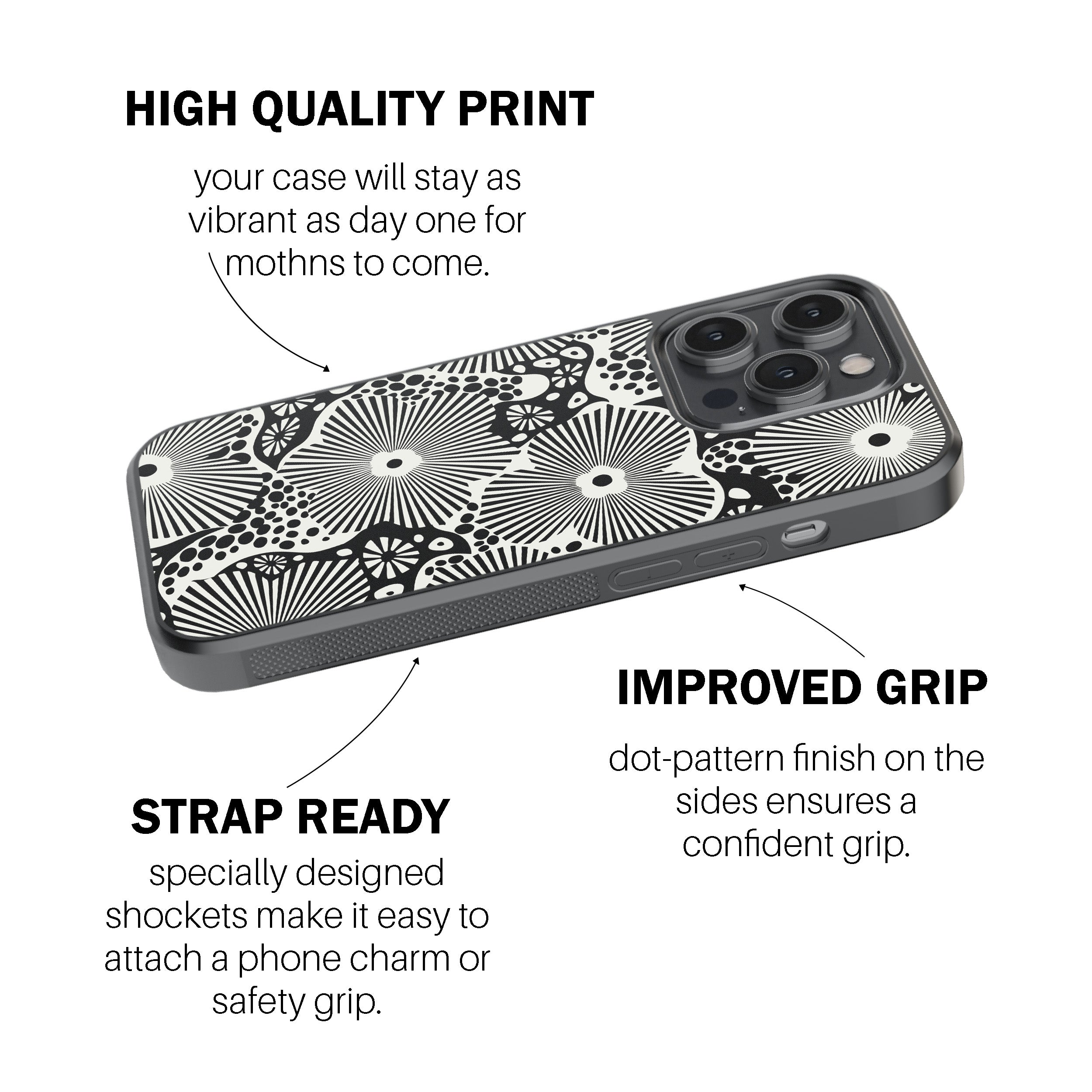 Woodblock Floral Black Phone Cover