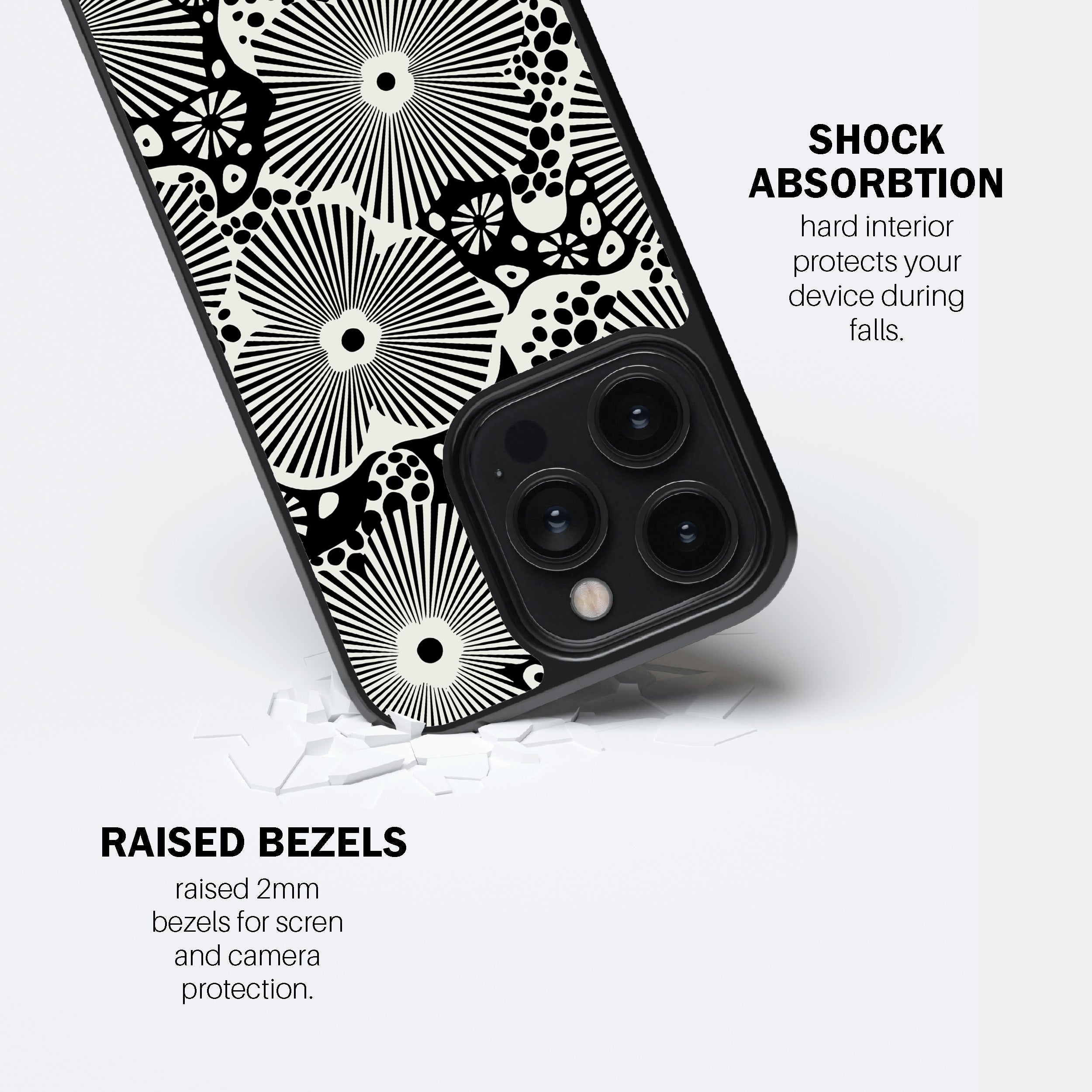 Woodblock Floral Black Phone Cover