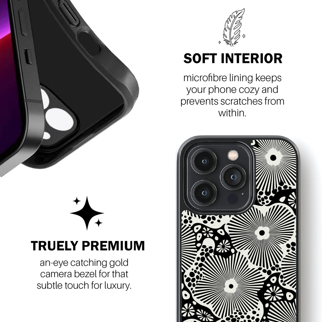 Woodblock Floral Black Phone Cover