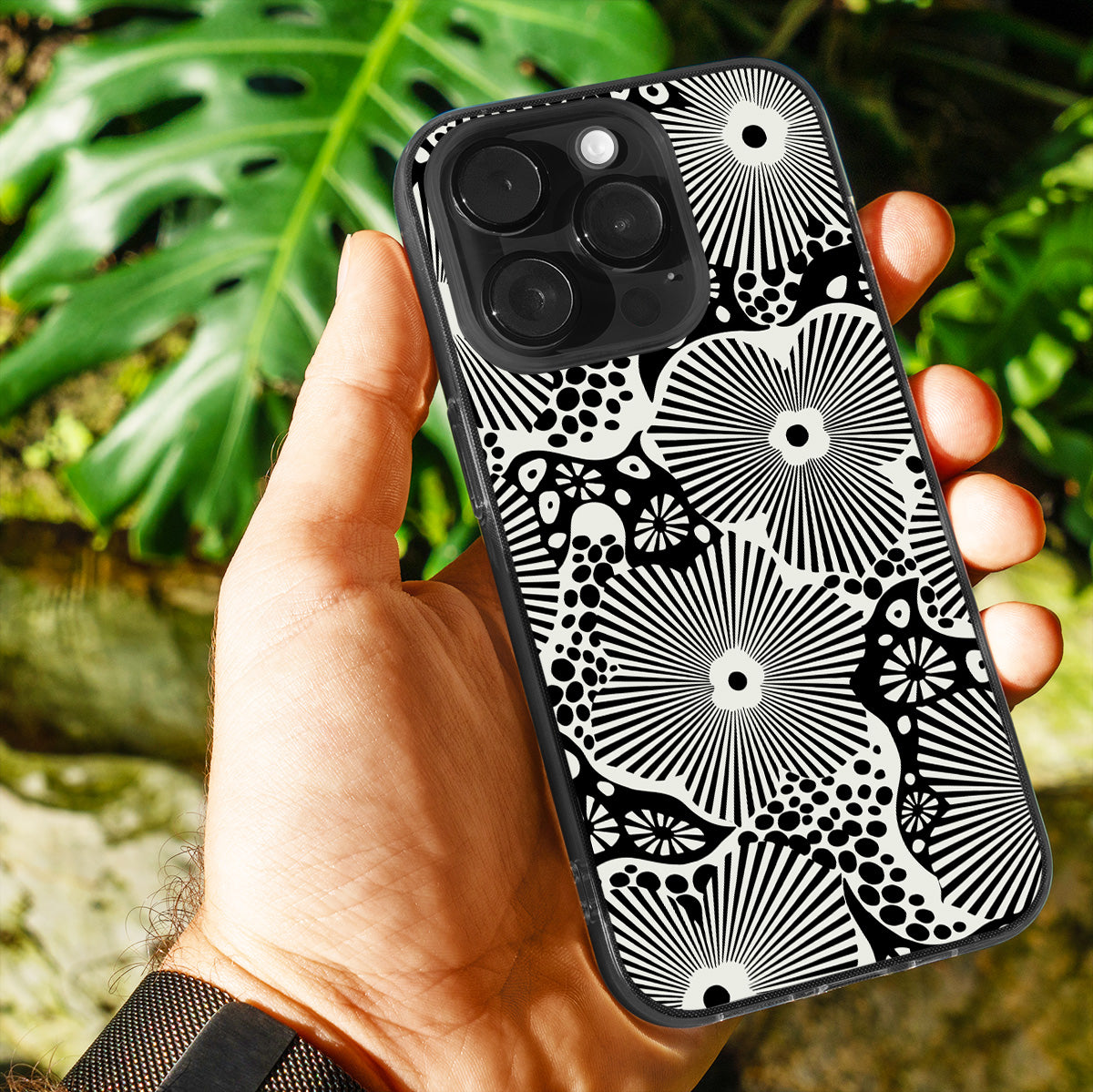 Woodblock Floral Black Phone Cover
