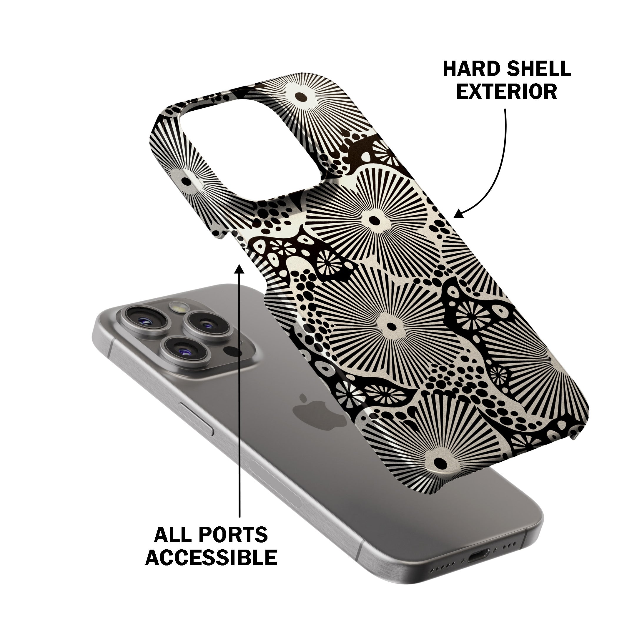 Woodblock Floral Black Phone Cover