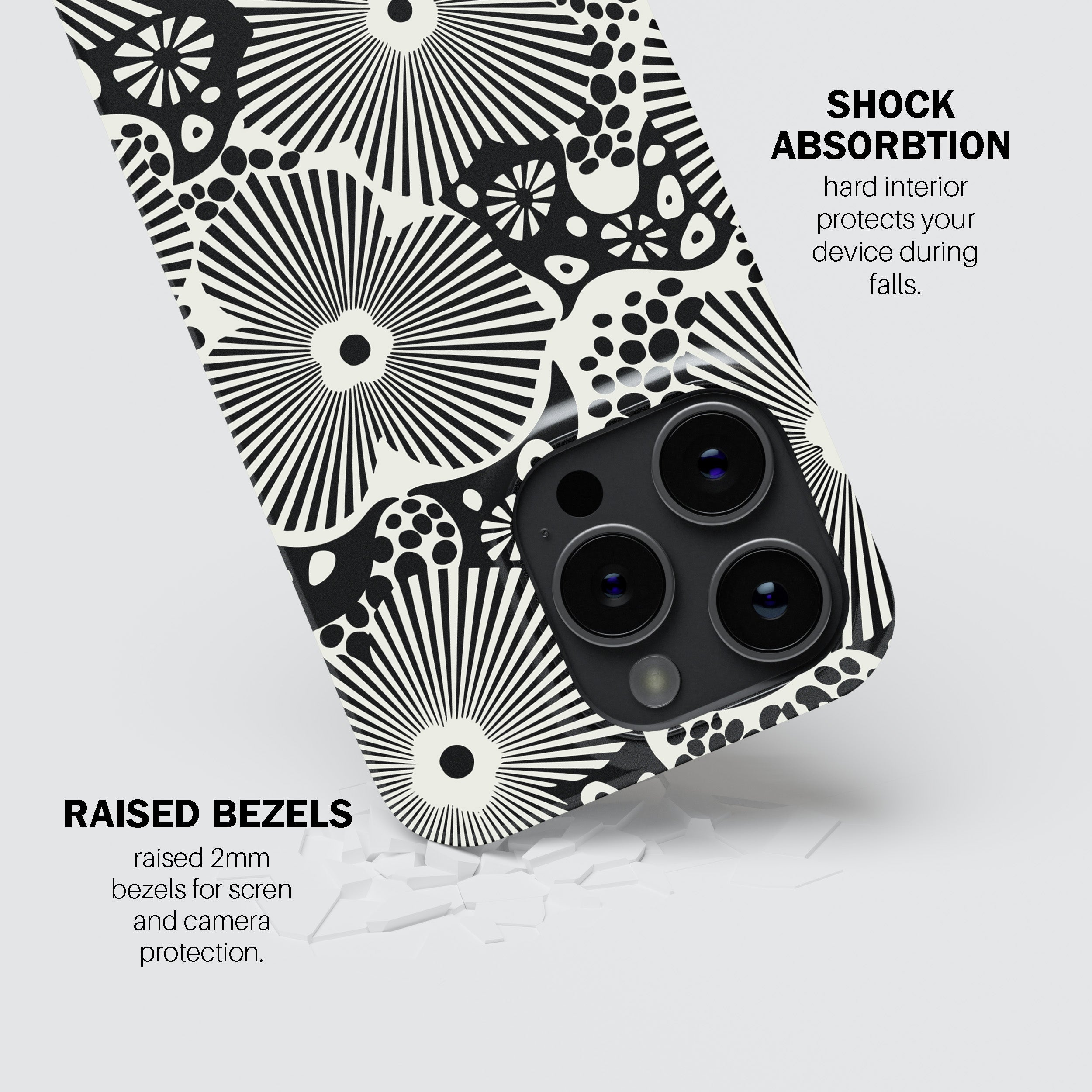 Woodblock Floral Black Phone Cover