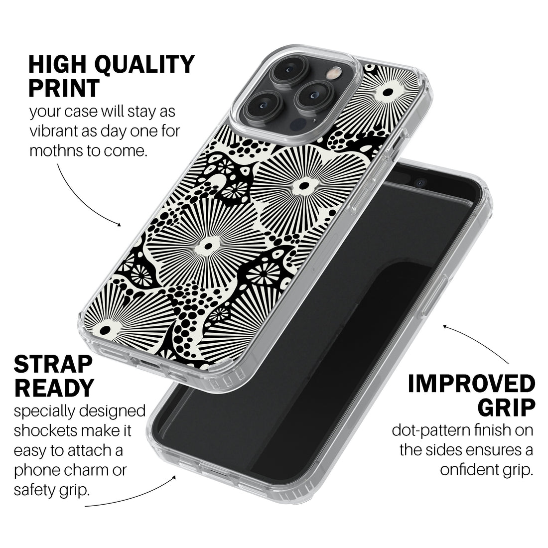 Woodblock Floral Black Phone Cover