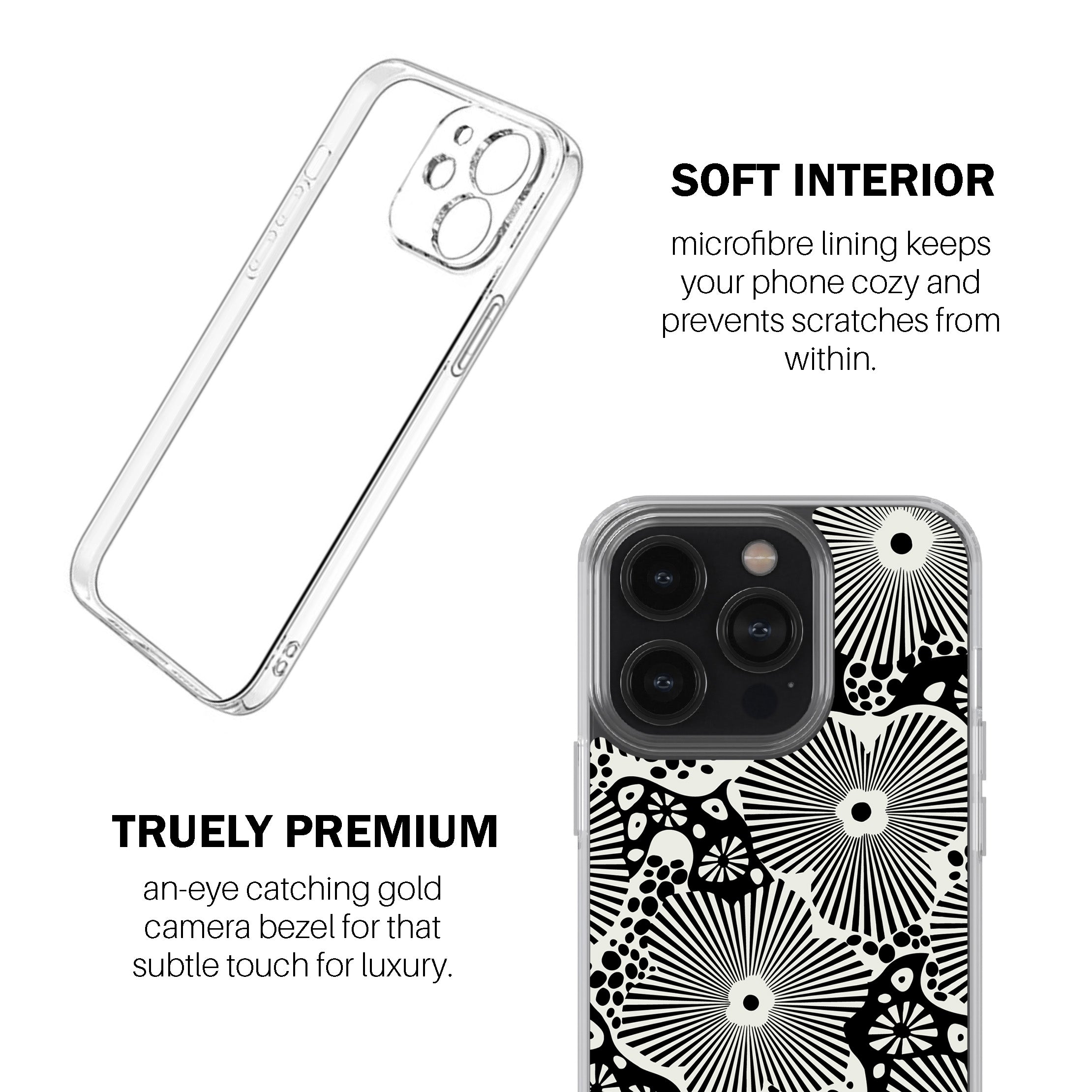 Woodblock Floral Black Phone Cover