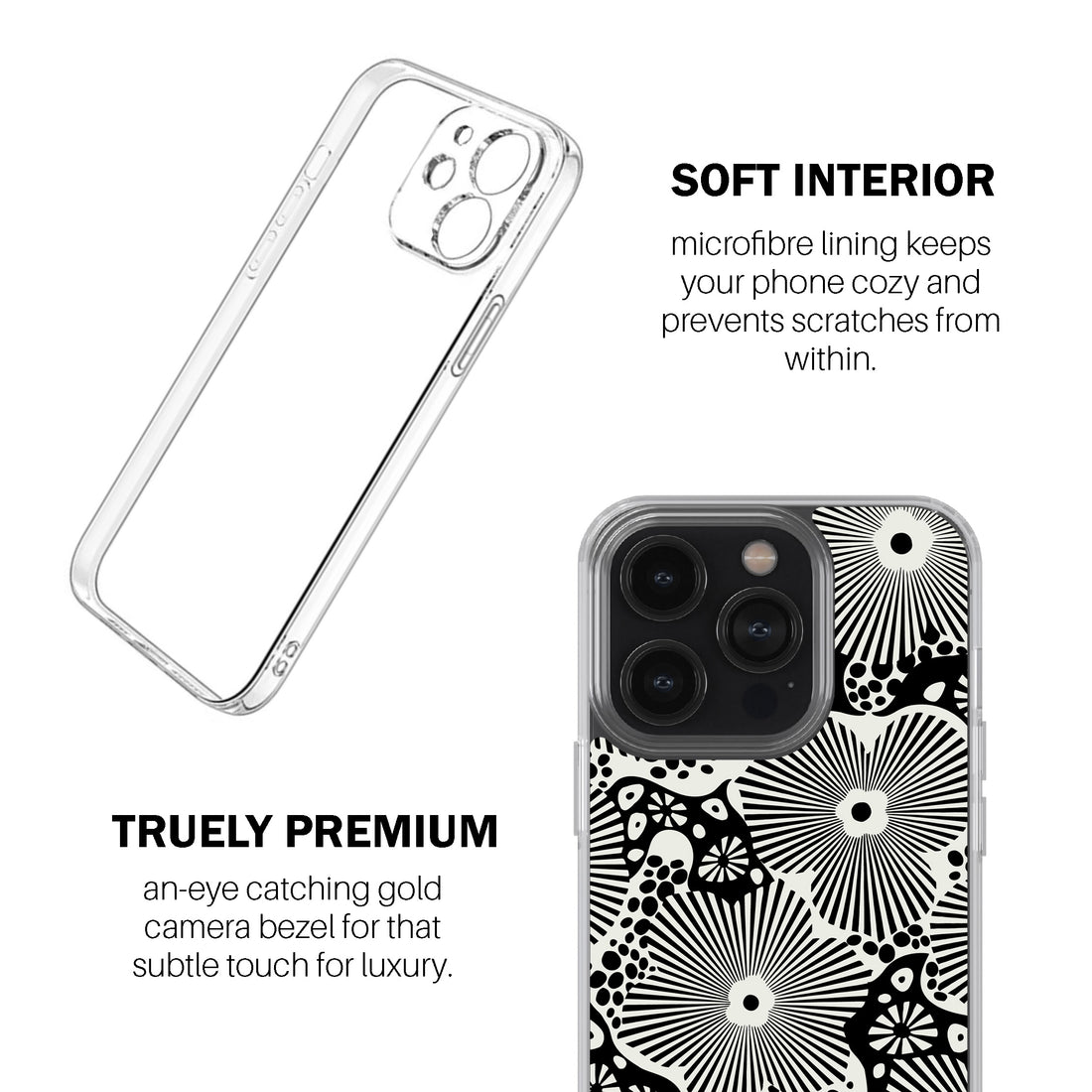Woodblock Floral Black Phone Cover