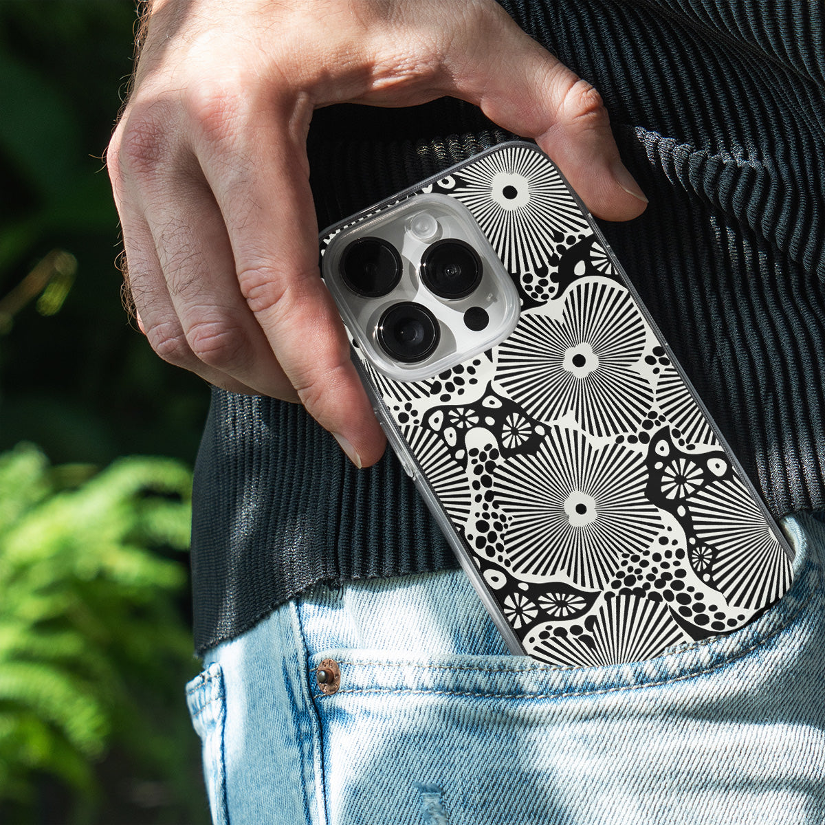 Woodblock Floral Black Phone Cover