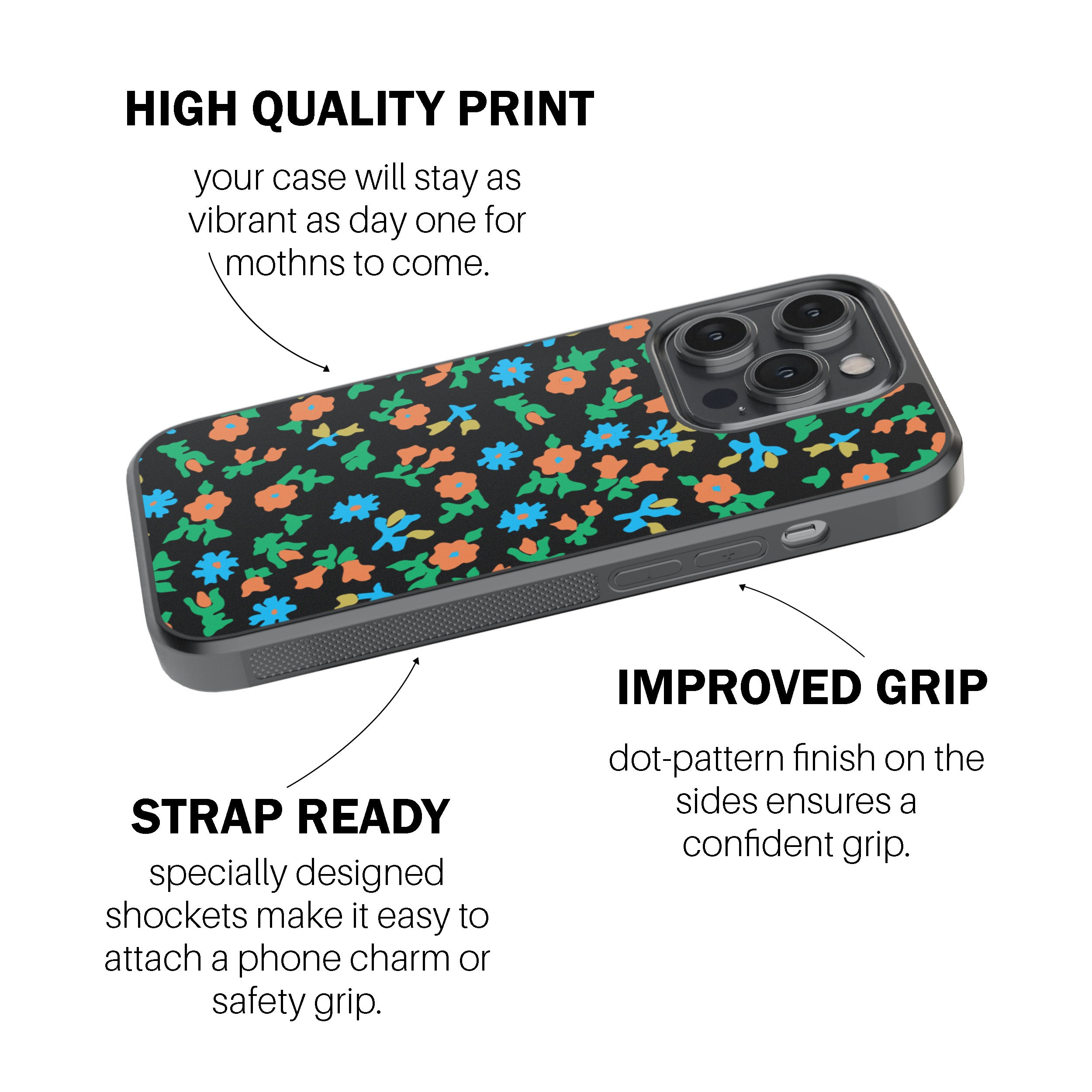 Black Calico Floral Phone Cover