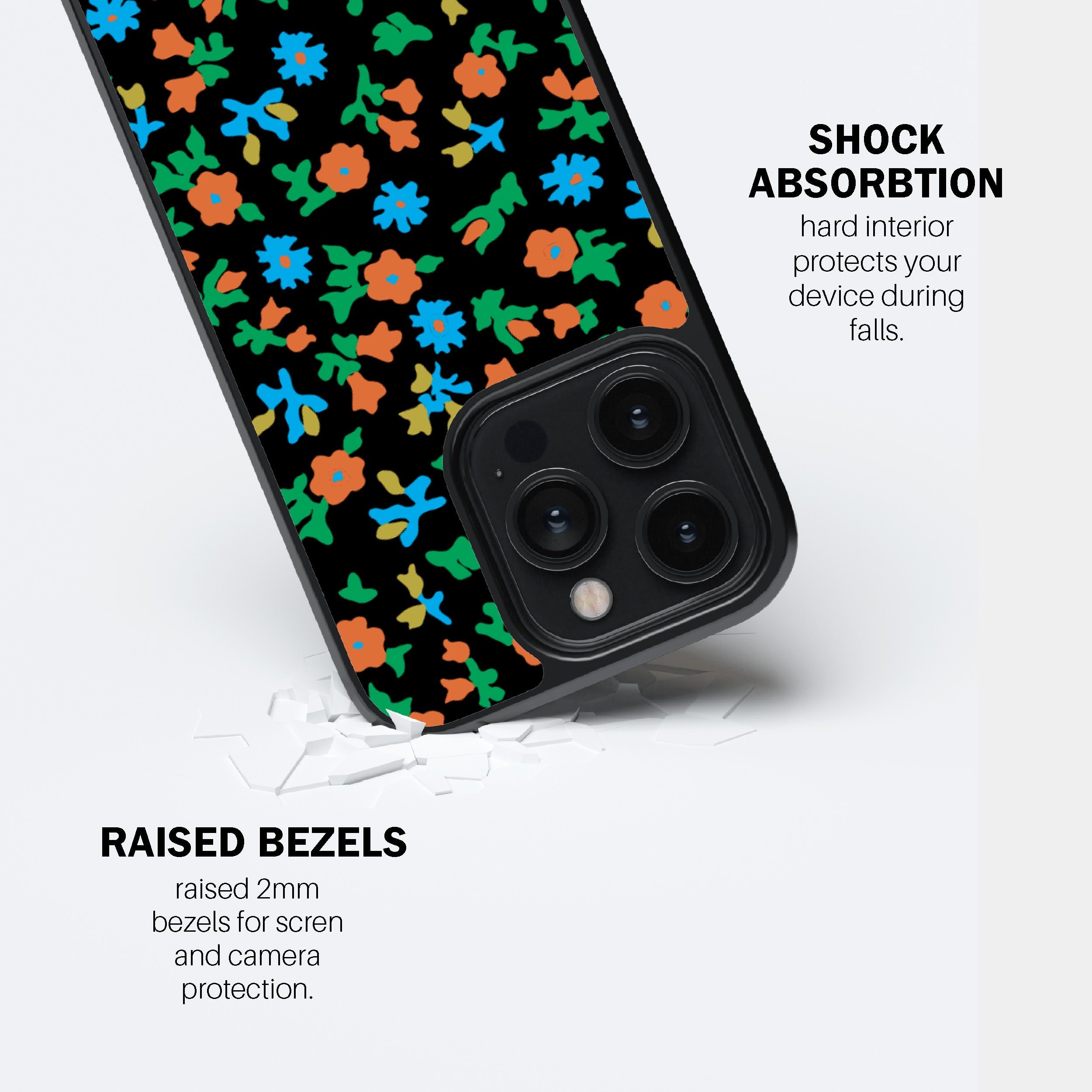 Black Calico Floral Phone Cover
