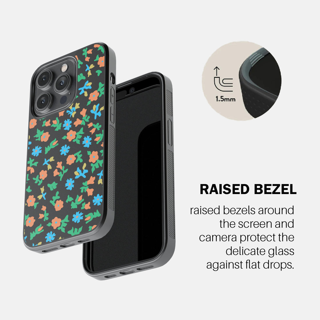 Black Calico Floral Phone Cover