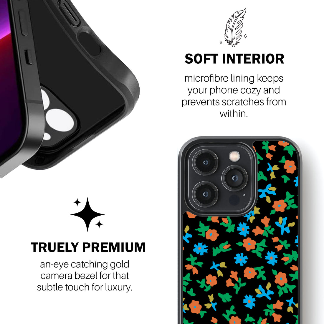 Black Calico Floral Phone Cover