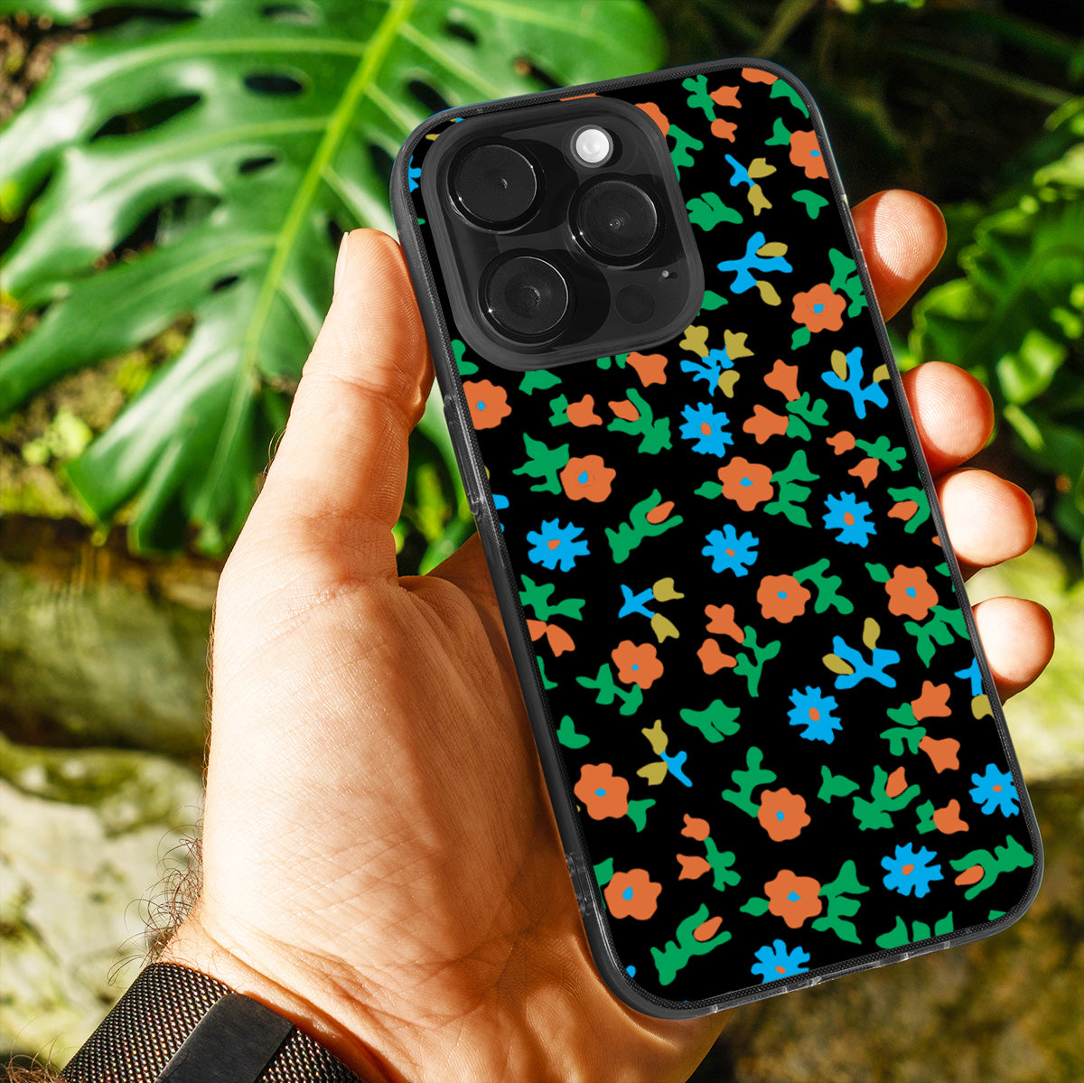Black Calico Floral Phone Cover