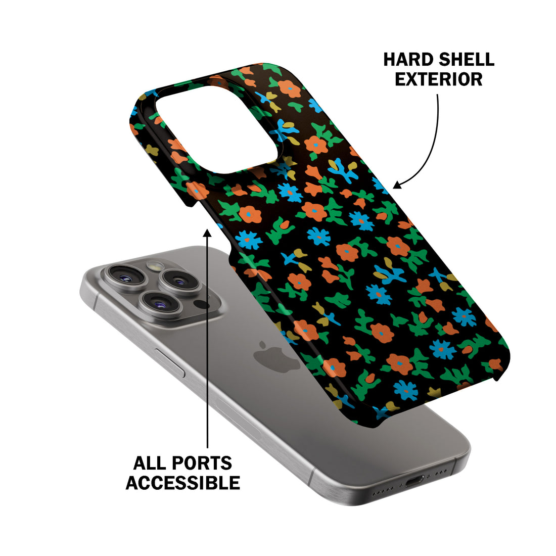 Black Calico Floral Phone Cover