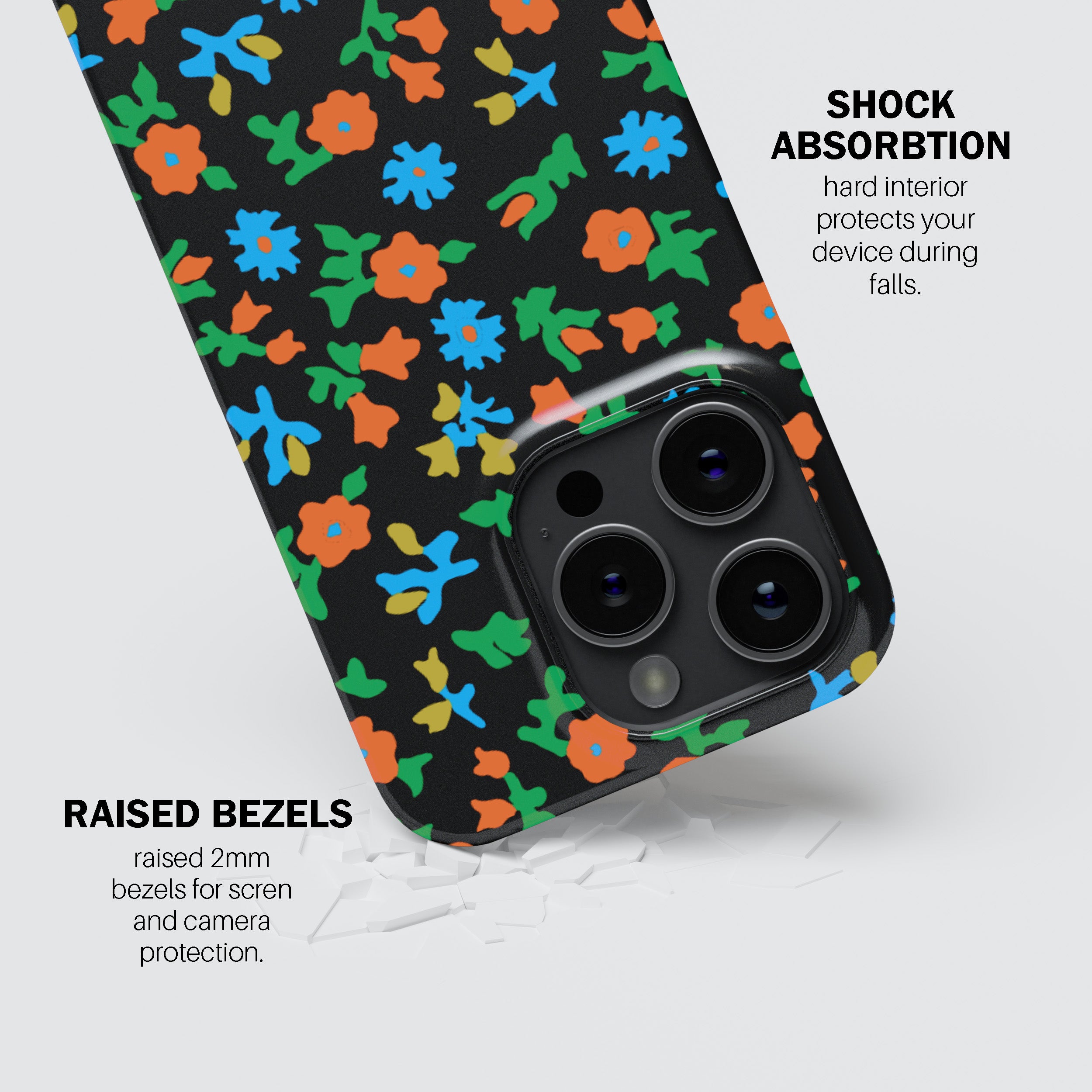 Black Calico Floral Phone Cover