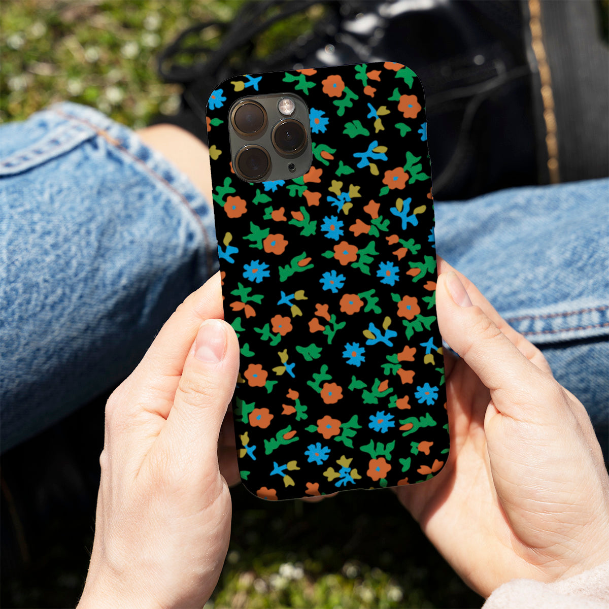Black Calico Floral Phone Cover