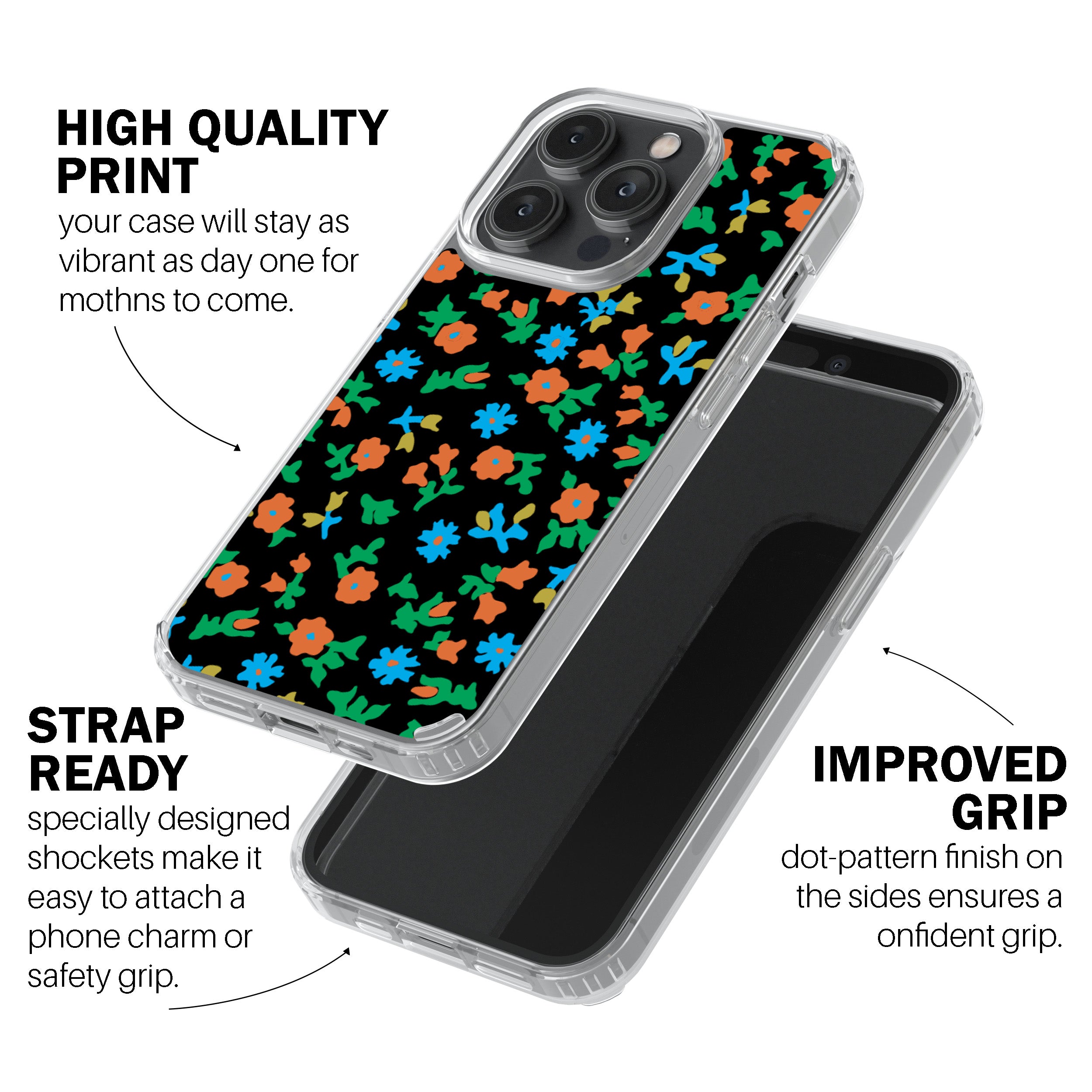 Black Calico Floral Phone Cover