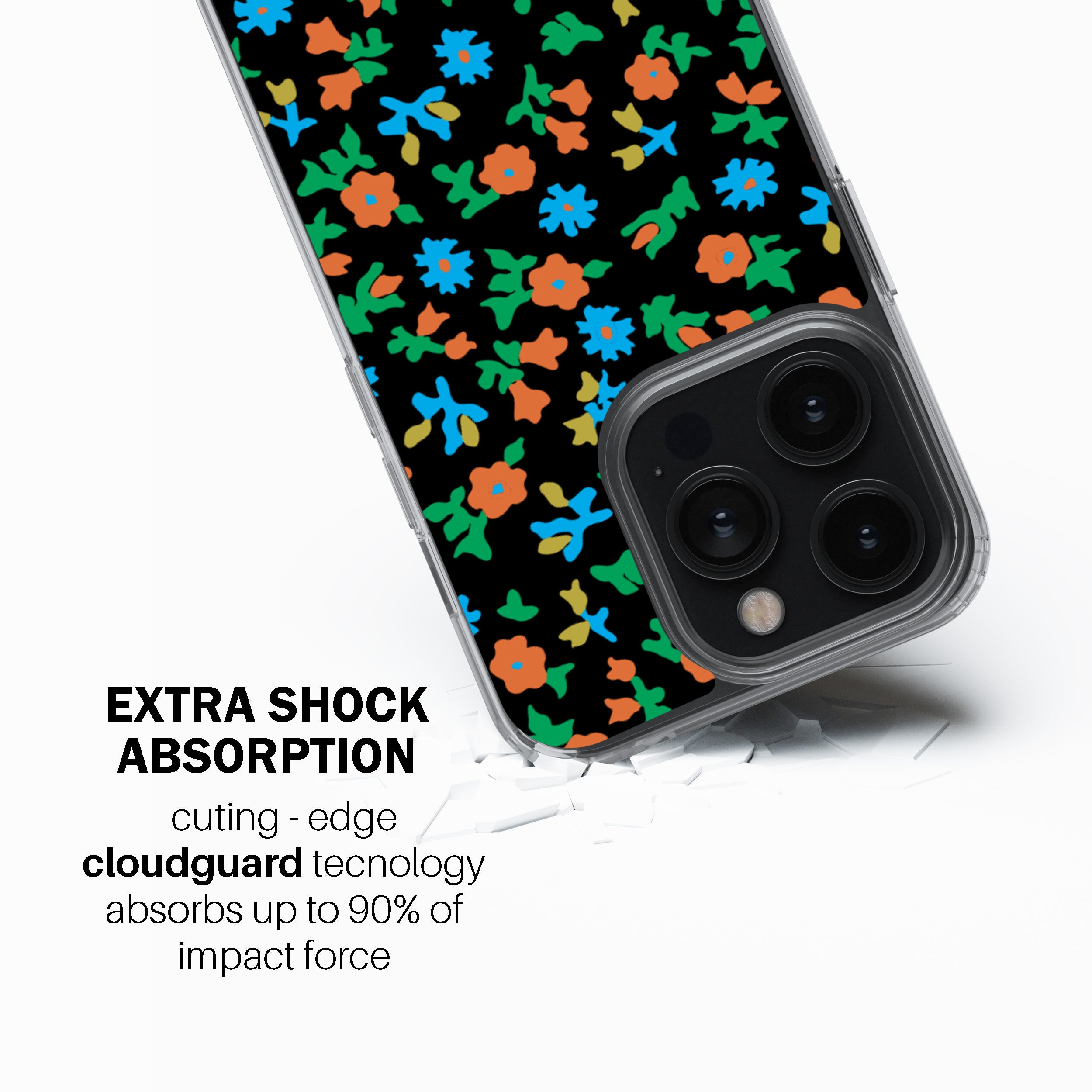 Black Calico Floral Phone Cover