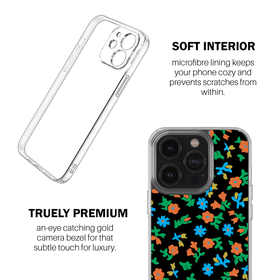 Black Calico Floral Phone Cover