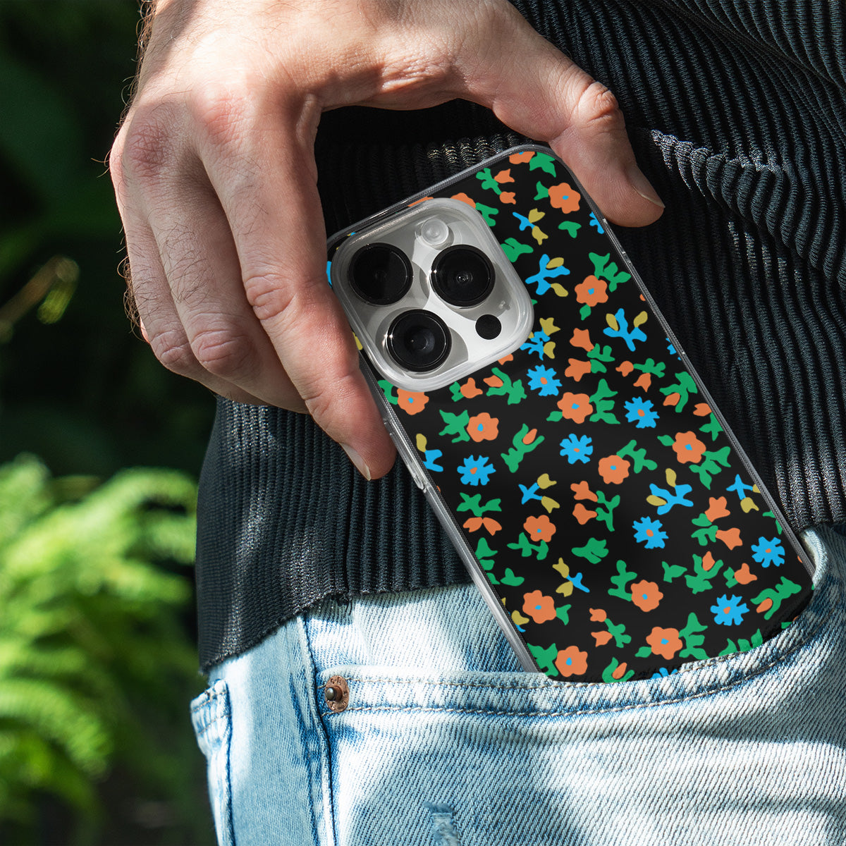 Black Calico Floral Phone Cover
