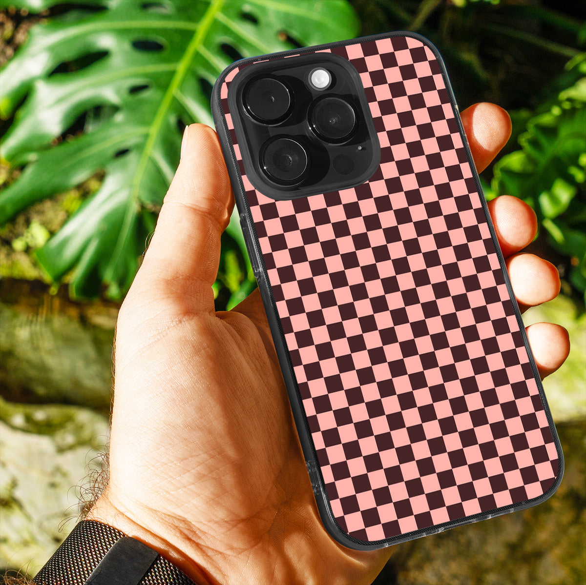 Pink Brown Check  Phone Cover