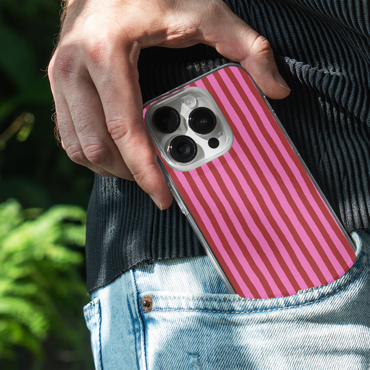 Pink & Red Painted Stripe Phone Cover