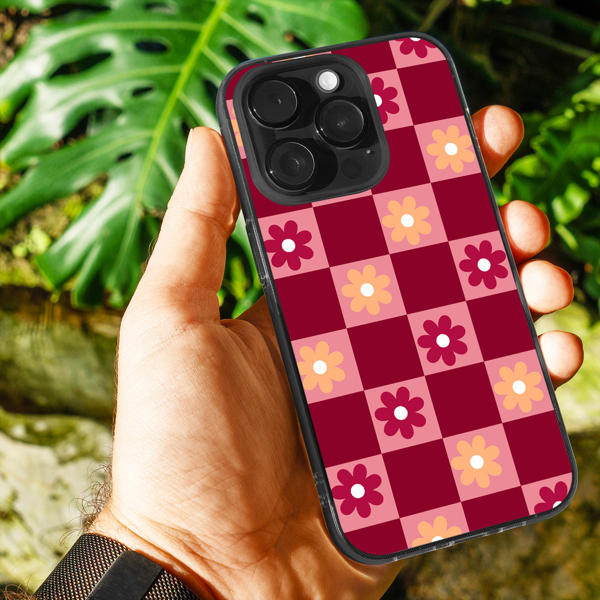 Retro Floral Check Phone Cover