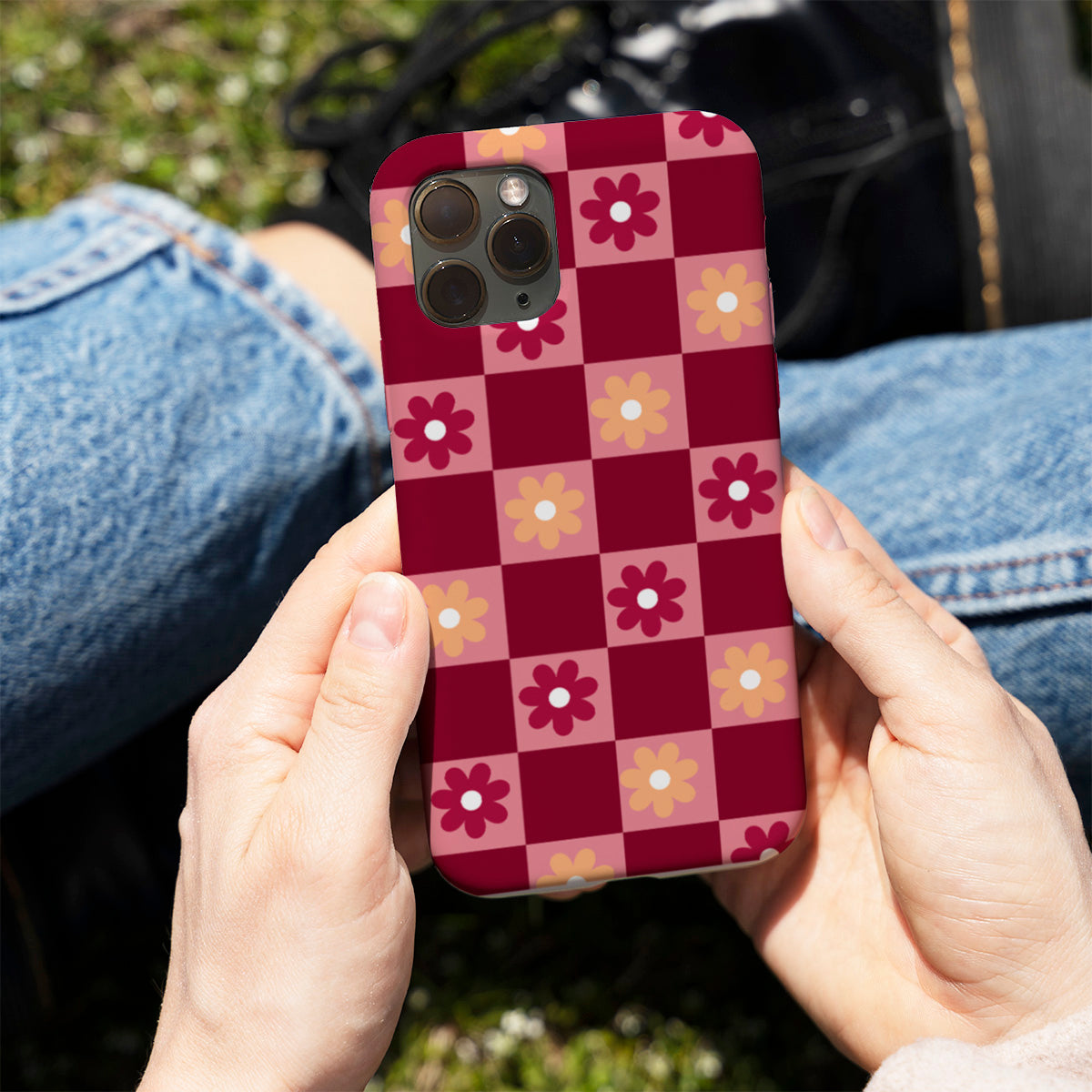 Retro Floral Check Phone Cover