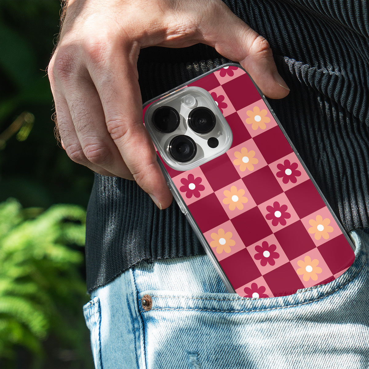 Retro Floral Check Phone Cover