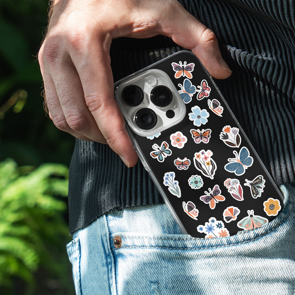 Floral & Butterfly Stickers Phone Cover